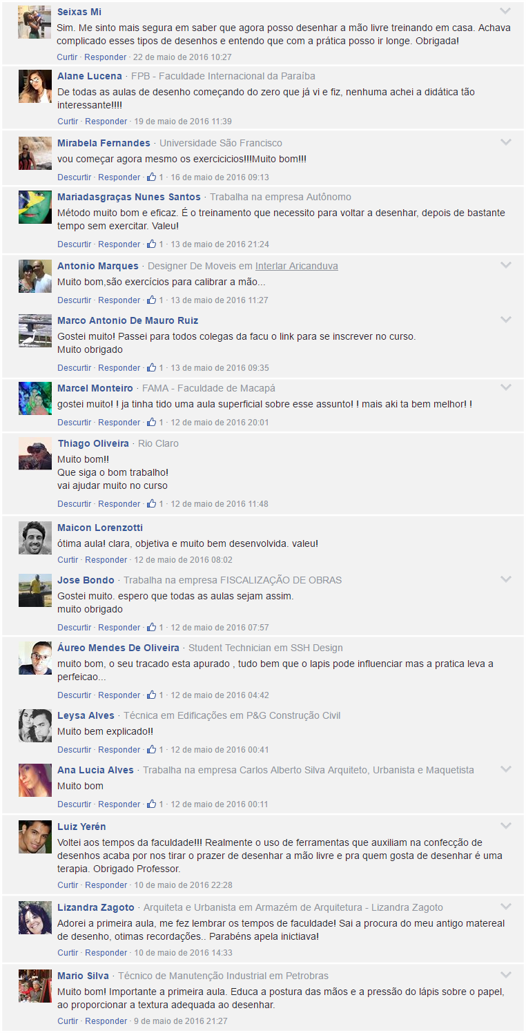 comentários de quem já assistiu as primeiras aulas