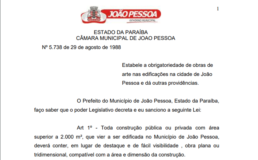 lei das obras de artes em João Pessoa (PB)
