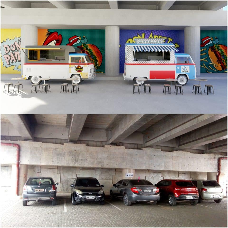 Comparativo entre o proposto na Requalificação de espaços residuais urbanos no elevado da Av. Augusto Montenegro, Belém/PA.