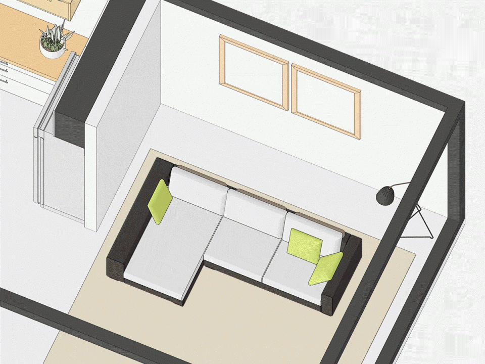 Sketchup e Layout 2020 - Quando você pega um ponto que está obscurecido em um objeto (como um canto traseiro ou um ponto central) e começa a movê-lo, seu objeto fica automaticamente transparente assim que algo no seu modelo interfere no objeto que você está movendo. Isso funciona com a ferramenta Girar e a ferramenta Mover.